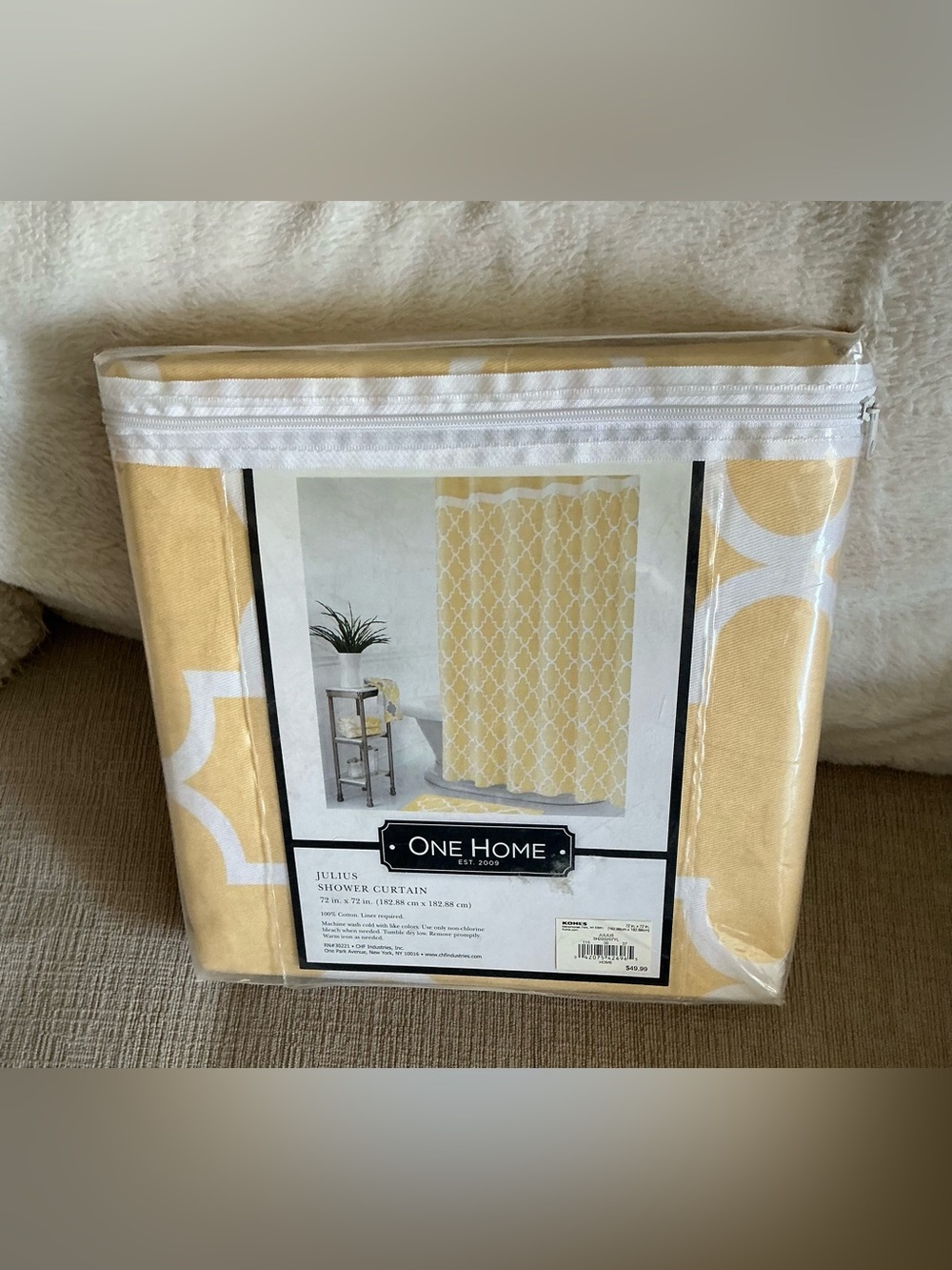 Julius Yellow and White Geometric Shower Curtain